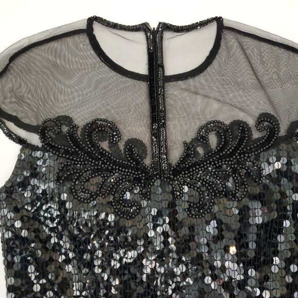 Vtg Nite Line Sheer Sequin Sparkly Dress Beaded Black 8 Taylor Swift Bad Rep Era - Picture 6 of 12